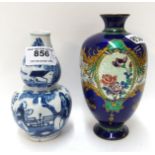 A Chinese double gourd blue and white vase together with a Japanese cloisonne vase Condition Report: