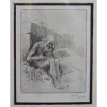 ALPHONSE LEGROS The Hermit, signed, etching, 13 x 10cm and J TWEEDIE The Journey, ink, 17 x 12cm (2)