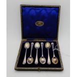 A cased set of six silver coffee spoons, London 1908 Condition Report: Available upon request