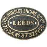 Worksplate THE HUNSLET ENGINE CO LTD LEEDS No3732 1956 ex BR(W) Hawksworth 0-6-0 PT numbered 3402.