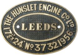 Worksplate THE HUNSLET ENGINE CO LTD LEEDS No3732 1956 ex BR(W) Hawksworth 0-6-0 PT numbered 3402.