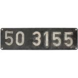 German cabside numberplate 50 3155 ex Deutsche Reichsbahn/ Deutsche Bundesbahn Class 50 2-10-0.