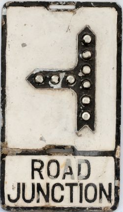 Road motoring sign ROAD JUNCTION. Cast aluminium complete with glass bead reflectors. In original