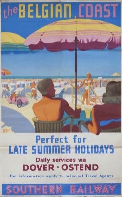Poster Southern Railway THE BELGIAN COAST PERFECT FOR LATE SUMMER HOLIDAYS by Ronald Brett. Double