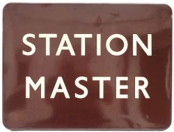 BR(W) FF enamel sign STATION MASTER. In excellent condition with a few minor chips. Measures 24in