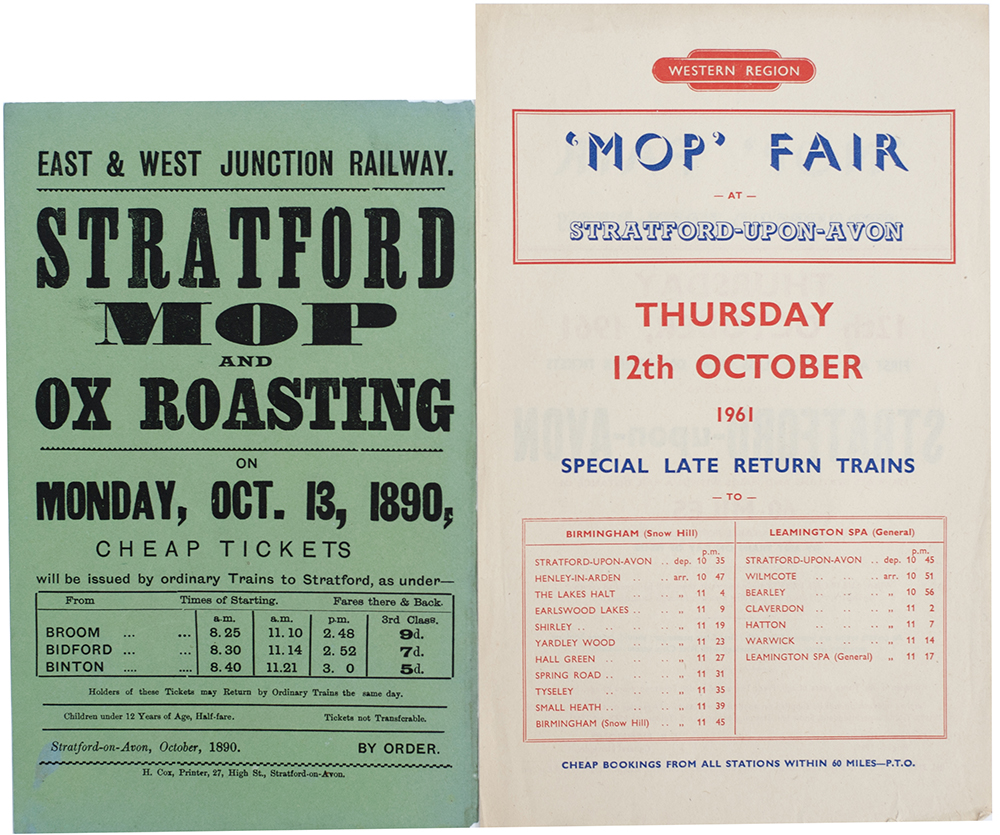 East & West Junction Railway Handbill poster STRATFORD MOP AND OX ROASTING ON MONDAY, OCT. 13, 1890.