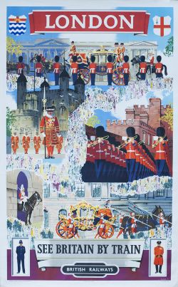 Poster BR LONDON SEE BRITAIN BY TRAIN by Blake. Double Royal 25in x 40in. In very good condition