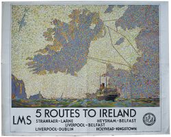 Poster LMS 5 ROUTES TO IRELAND by F. H. Glinbrook. Quad Royal 40in x 50in. In very good condition