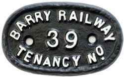 Barry Railway cast iron Tenancy House numberplate No39. These were used on the Barry Railway Tied