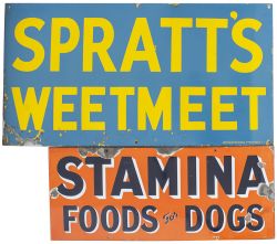 Advertising enamel signs, a pair: SPRATT'S WEETMEET 30in x 16in with some loss to the bottom left