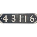 Smokebox numberplate 43116 ex Ivatt 4 MT 2-6-0 built at Horwich in 1951. Allocations included