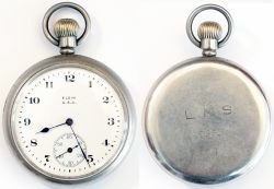 London Midland and Scottish Railway nickel cased pocket watch with Elgin Natl Watch Co USA