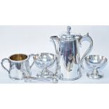 GWR silverplate to include; Coffee Pot 7in tall, Sugar Bowl 2.75in tall, Sundae Dishes x 2 2.5in