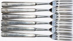 GWR silverplate Pastry Forks x6. All marked with the GWR Roundel and HOTELS and Elkington Plate. All