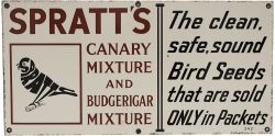 Advertising enamel sign SPRATT'S CANARY MIXTURE AND BUDGERIGAR MIXTURE THE CLEAN, SAFE, SOUND BIRD