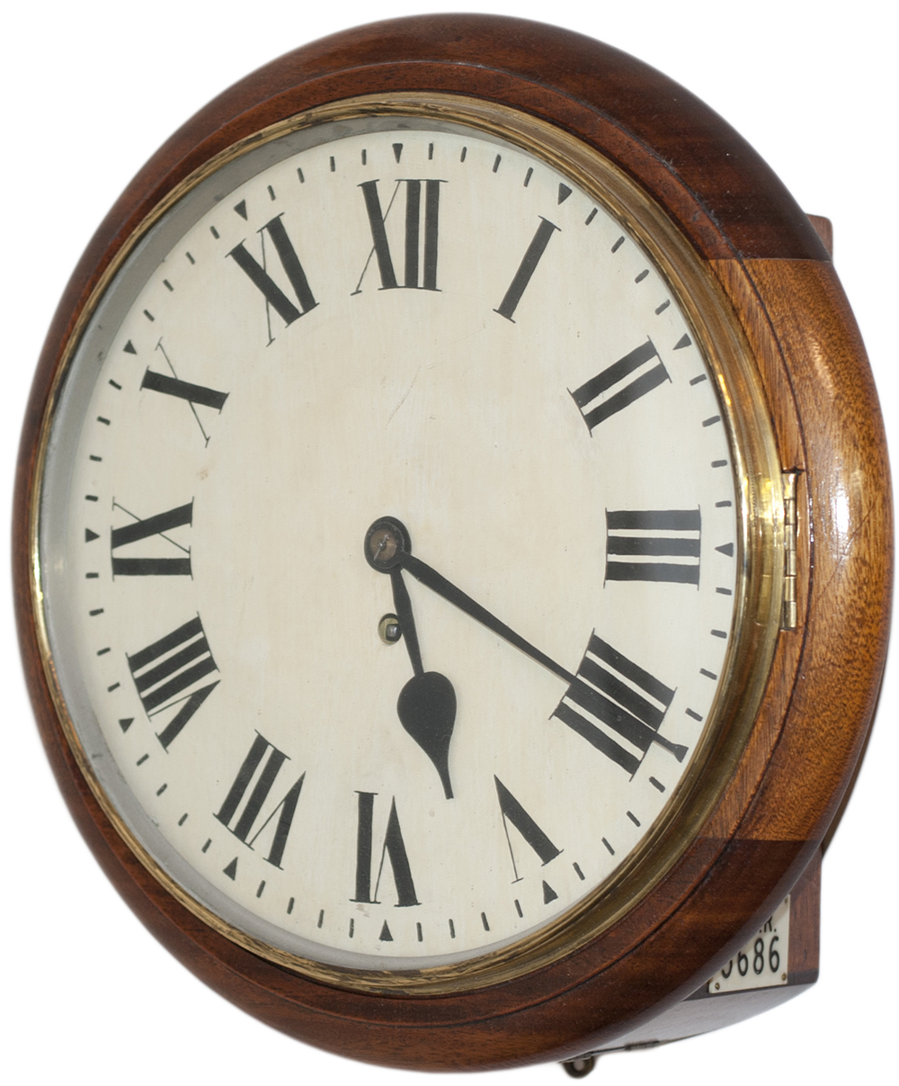 Great Western Railway 12in oak cased railway clock with a wire driven English fusee movement. The