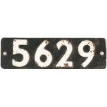 Smokebox numberplate 5629 ex GWR Collett 0-6-2 T built at Swindon in 1925. Allocated to Didcot,