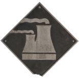 Depot plaque TOTON, in ex loco condition with one corner broken. Measures 17.75in x 17.75in.