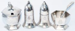 GWR silverplate table set to include; salt and pepper pot, octagonal salt pot, octagonal mustard pot