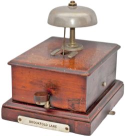 Midland Railway mahogany cased block bell with front tapper faintly stamped MRCo and plated