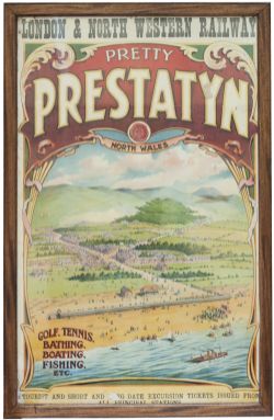 Poster LNWR PRESTATYN. Double Royal 25in x 40in. Framed and glazed in good condition.