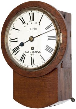 London and South Western Railway 8 inch Mahogany cased iron dial drop dial fusee clock with a spun