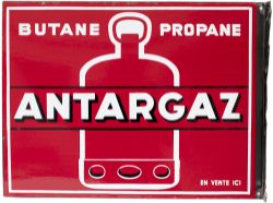 Advertising enamel double sided sign ANTARGAZ BUTANE PROPANE EN VENTE ICI complete with wall