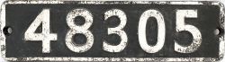 Smokebox numberplate 48305 ex Stanier 8F 2-8-0 built at Crewe in 1943. Allocated to
