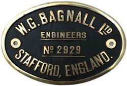 Worksplate W. G. BAGNALL LTD ENGINEERS STAFFORD ENGLAND No2929 ex BR(W) Hawksworth 0-6-0 PT built in