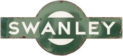 Southern Railway enamel target station sign SWANLEY from the former South Eastern and Chatham