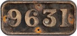 GWR cast iron cabside numberplate 9631 ex Collett 0-6-0 PT built at Swindon in 1945. Allocated to