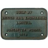 Diesel worksplate BUILT BY BRITISH RAIL ENGINEERING LIMITED DONCASTER 1978 ex BR Class 56 in the