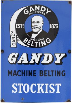 Advertising enamel sign GANDY MACHINE BELTING STOCKIST ESTB 1873. Semi pictorial and in very good