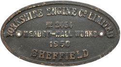 Worksplate YORKSHIRE ENGINE CO LIMITED MEADOW HALL WORKS SHEFFIELD No2454 1952 ex BR-W Hawksworth