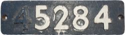 Smokebox numberplate 45284 ex LMS Stanier Black 5 4-6-0 built by Armstrong Whitworth in 1936.