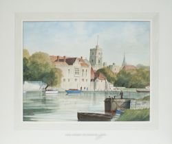 Original watercolour painting THE MEDWAY AT MAIDSTONE KENT by Frank Sherwin. Produced for the