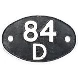 Shedplate 84D Leamington Spa 1950-1963 and Penzance 1963-1973 with a Subshed of Helston. Face