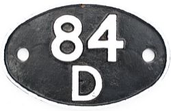 Shedplate 84D Leamington Spa 1950-1963 and Penzance 1963-1973 with a Subshed of Helston. Face