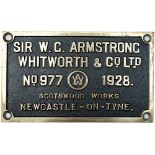 Worksplate SIR W. G. ARMSTRONG WHITWORTH & CO LTD SCOTSWOOD WORKS NEWCASTLE-ON-TYNE No977 1928 ex