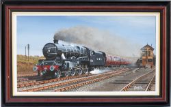 Original oil painting on canvas of THE DOWN MANCUNIAN PASSING TAMWORTH in 1936 behind 5552 Silver