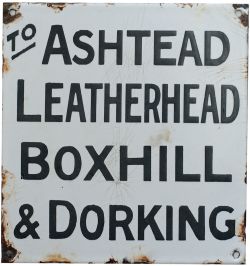 LBSCR indicator enamel TO ASHTEAD LEATHERHEAD BOX HILL & DORKING. Measures 6.5in x 6.75in and is