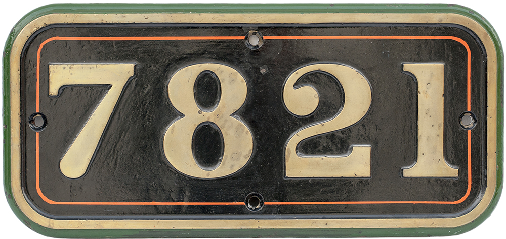 BR-W brass cabside numberplate 7821 ex GWR/BR-W Manor (see previous lot for full details). Face