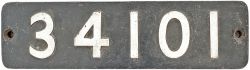 Smokebox numberplate 34101 ex SR Bullied Pacific 4-6-2 Hartland. This numberplate was purchased from