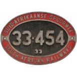 South African Railways dual language cast aluminium cabside numberplate 33-454 33 ex Class 33-400