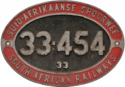 South African Railways dual language cast aluminium cabside numberplate 33-454 33 ex Class 33-400
