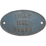 Diesel Worksplate BUILT 1954 DERBY ex British Railways Diesel 08 locomotive in the number range