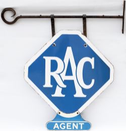 Motoring advertising double sided enamel sign RAC with additional AGENT plate fixed to the bottom.
