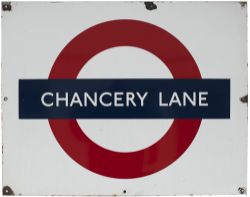 London Underground enamel target/bullseye sign CHANCERY LANE. In very good condition measuring