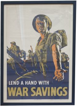 Poster World War 2 LEND A HAND WITH WAR SAVINGS. Double Crown 29.5in x 19.5in issued by the National