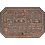 Stratford-Upon-Avon & Midland Junction Railway cast iron TRESPASS/ BEWARE OF TRAINS sign. In totally